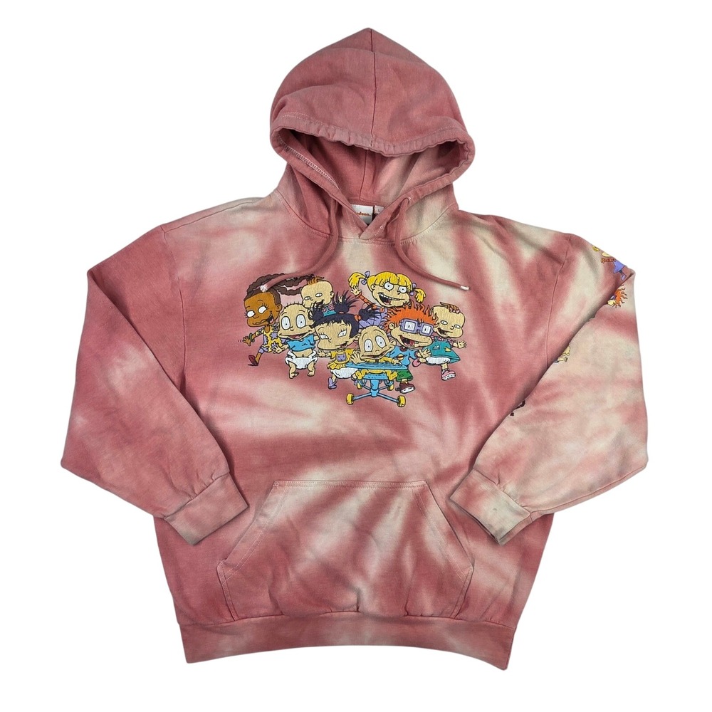 Nickelodeon Rugrats Tie Dye Hoodie Pink Graphic Sweatshirt Large Tommy Chuckie